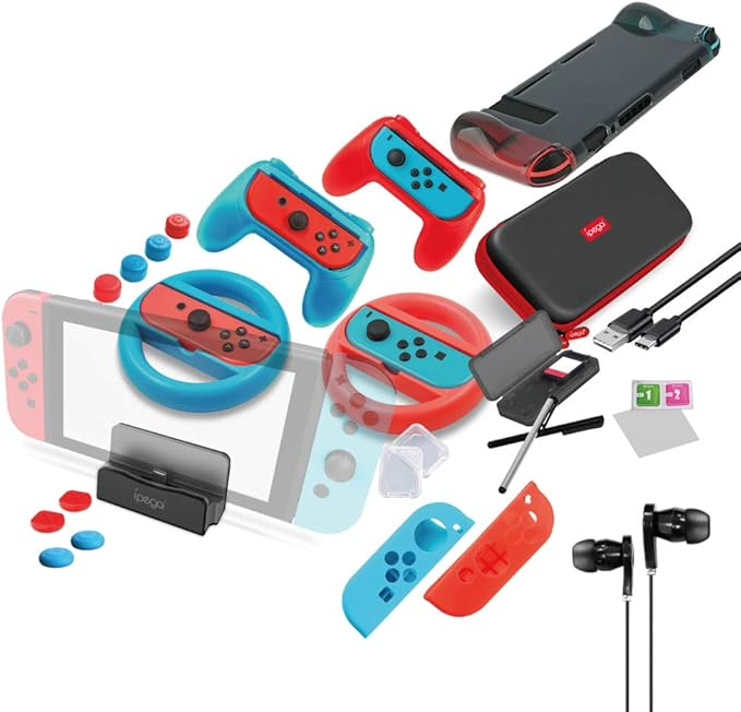 iPega Switch Accessories Bundle 36 in 1 Essential Kit with Joy-Con Grip Steering Wheel Screen Protector Earphones Compatible with N-Switch/N-Switch Lite iPega Switch Accessories Bundle 36 in 1 Essential Kit with Joy-Con Grip Steering Wheel Screen Protector Earphones Compatible with N-Switch/N-Switch Lite
